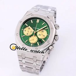 New 41mm 26338 Miyota Quartz Chronograph Mens Watch Green Texture Dial Gold Subdial Stopwatch SS Steel Bracelet Watches Hello_Watch