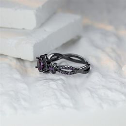 Wedding Rings Purple Round Zircon Engagement Ring Classic Black Gold Color Female Cute Small Star Flower For Women Jewelry
