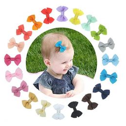 Baby Girl Hair Clips Handmade Nylon Ribbon Hairclip Cute Bowknot Barrette Candy Colour Children Hairpins Hair Accessories 20 Colours