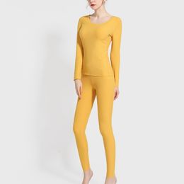 winter new sam free cut seamless heating thermal underwear sets women T shirt+pants 2 pieces long johns warm suits 201027