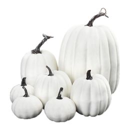 7Pcs set Halloween White Artificial Pumpkins Harvest Fall Harvest Thanksgiving Home Decor Pography Props Y201006