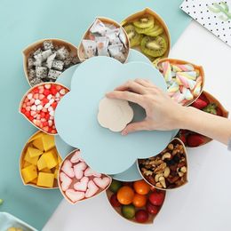 Caja de almacenamiento rotatoria de doble capa creativa Diseño de flores Snack de plástico Caja de dulces Canasta de frutas Organizador de decoración de boda C0116