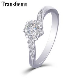 Transgems 14K 585 White Gold Engagement Ring for Women Center 1ct 6.5mm F Color Ring with Accents Y200620