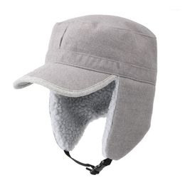 Men Women Soft Fleece Warm Winter Hats Sherpa Lined With Visor Windproof Earflap D0LB Cycling Caps & Masks