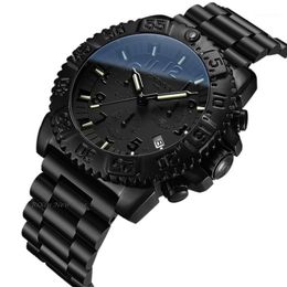 Top T25 Tritium Light stop Watch men Ronda Quartz Chronograph Tritium Luminous men Watches Waterproof full steel1