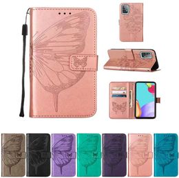 Imprint Butterfly Leather Wallet Cases for Samsung S22 PLUS A33 A53 A13 5G ID Card Slot Flip Cover Fashion Holder Flower Pouch