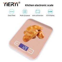 yieryi 10kg/1g Stainless Steel Digital Kitchen Scales Cooking Measure Tools Electronic Weight LED Food Scale with Rose gold 201116