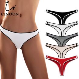 CINOON Female Underwear Panties Women'S Sexy Thongs Tanga Cotton Briefs G String Lingerie Intimates Panties Set 5Pcs 201112