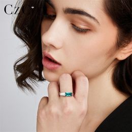 CZCITY New Design Big Pure 925 Sterling Silver Rings for Women Luxury Green Anillos Mujer Engagement & Wedding Accessories Gift Y200321