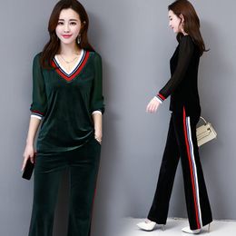 Winter Warm Velvet 2 Two Piece Set Tracksuits for Women Outfits Sportsuit Plus Size Top and Pant Co-ord Set Autumn Clothing 201119