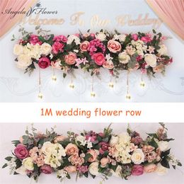 2pcs/lot 1M Road cited artificial flowers row wedding decor flower wall arched door shop Flower Row Window T station Christmas Y200104