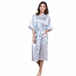 Women's Sleepwear Wholesale- Light Blue Lady Sexy Kimono Bath Gown Nightgowns Chinese Women Silk Rayon Robe Pyjamas Size S M L XL XXL XXXL N