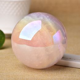 Natural Crystal Powder Rose Quartz Point Fit Ball Electroplating Crystal Ball Magic Reiki Gift Decoration Stone 201125