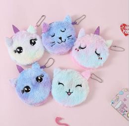 5styles cat cut plush Wallet short coin cartoon purse zipper kids student Key pendant bag card storage bags card holder