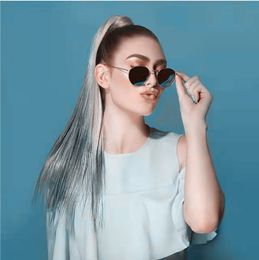 fashion women grey hair ponytail hairpiece 100g-140g silver grey highlight Salt and pepper dyeable sleek straight pony tail extension