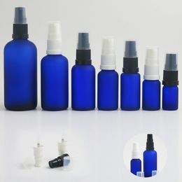 Promotion 10 20 30 50 100 ml blue frosted glass cream syrup pump spray bottle with black white Plastic lotion serum 20pcs