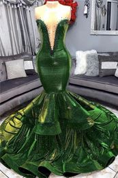 plus size black sweetheart dress Canada - Blingbling Sequins Dark Green Mermaid Prom Dresses Sexy Backless Sweetheart Plunging V Neck Tier Ruffles Long Black Girls Party Evening Gowns Plus Size BC1156