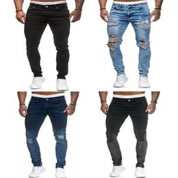 Men's Jeans 2021 Men Skinny Black Blue Distressed Denim Stretch Male Hombre Slim Fit Straight Pants Fashion Ripped Hole Jean1