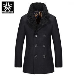 Men's Trench Coats Wholesale- URBANFIND Double Breasted Slim Men Size M-3XL Man Fashion Turn-down Collar Outwears Black / Wine Red Winter Co