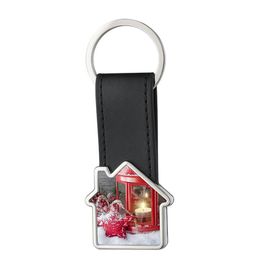 Ingenious DIY house sublimation blank leather keychains thermal transter keychain photo frame keyring Silver Plated Car Key Ring for man Jewelry Advertising Gift