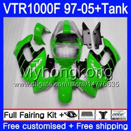 Body +Tank For HONDA SuperHawk VTR1000F 97 98 02 03 Black green 04 05 56HM.128 VTR1000 F VTR 1000 F 1000F 1997 2002 2003 2004 2005 Fairing