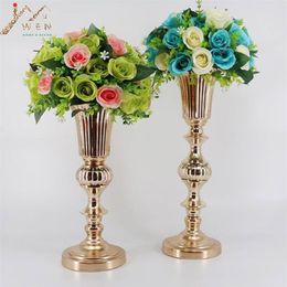IMUWEN Gold Tabletop Vase Metal Flower Road Lead Wedding Table Centrepiece Flowers Vases For Marriage And Home Decoration 2 Size LJ201208