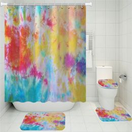 Colour Art Printed Bathroom Set/Toilet Mat/U-shaped Floor Mat/Slip Floor Mat/Waterproof Shower Curtain Luxury Bathroom Set 201030