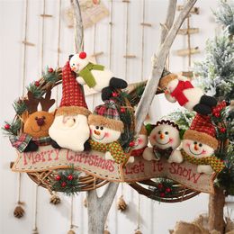 Merry Christmas Garland Wreath Decor Wall Hanging Door Santa Claus Elk Snowman Ornaments Xmas Pendant JK2010XB