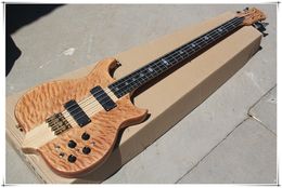 4 Strings Original Body Electric Bass Guitar with Tiger Flame Maple Veneer,Golden Hardware,Can be Customised