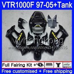 Body +Tank For HONDA SuperHawk VTR1000F 97 98 02 03 04 05 56HM.119 VTR1000 F VTR 1000 F 1000F 1997 2002 2003 Black yellow 2004 2005 Fairing