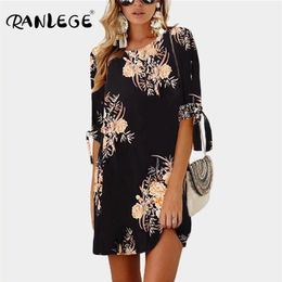 RANLEGE 2020 Women Summer Dress Boho Style Floral Print Chiffon Beach Dress Tunic Sundress Loose Mini Party Dress Vestidos 5XL LJ200825