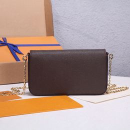 10A L Bag Shoulder Chain Bag Mini Dinner Evening Handbags Zipper Bag Handbag Long Wallet Card Holder Brown Flower Letter Canvas 61276 21cm L236