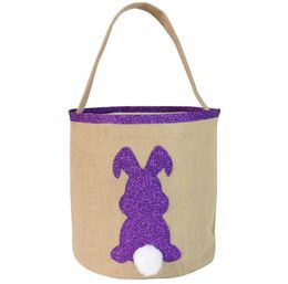 Easter Bunny Bags for Egg Hunts Burlap Easter Rabbit Tail Basket Shopping Tote Handbag Kids Candy Bag Bucket Event Party Supplies SN2260