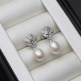 Vintage 925 Sterling Silver Flower Natural Freshwater Pearl Earrings For Women Jewellery Engagement Gift White Purple Black 220125