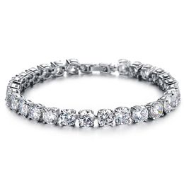 Elegant Womens Bracelet 18k White Gold Filled Female Wrist Chain Link Prong Sparkling Tennis Crystal Charm Bracelet Wedding Bridal