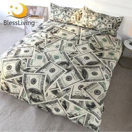 BlessLiving 3D Modern Bedding Set Dollar Motif Printed Duvet Cover Vivid Comforter Cover 3 Pieces Money Pattern Bed Set Dropship 201119