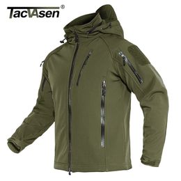 TACVASEN Airsoft Military Tactical Jacket Men Winter Fleece Lining Hooded Softshell Army Jacket Coat Windproof Assault Coat 4XL 201118