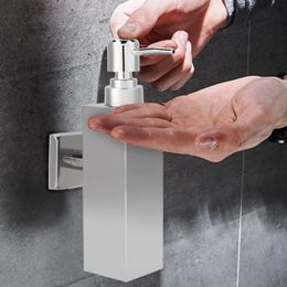 Stainless Steel Wall-mounted Soap Dispenser Manual Square Soap Bottle Hand Liquid Soap Sanitizer Lotion Shower Gel Pump Bottles Y200407