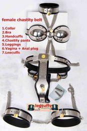 NXY Chastity Device 8pcs Set Stainless Steel Female Belt Collar Handcuffs Anal Plug Bdsm Bondage Equipment Sex Toys for Women Fetish1221