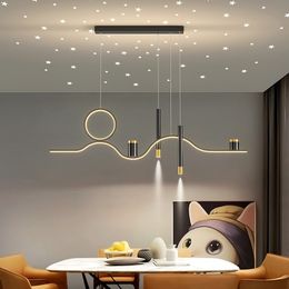 Dining Room Pendant Lamps Modern Minimalist Led Long Restaurant Lighting Nordic Creative Personality Starry Sky Bar Fixtures