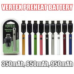 Bateria Vertex Vape Pen Carregador USB Kit 350mAh 650mAh 950mAh Ego Preheating Batteries E Cigarette Para 510 Thread Atomizer CE3 Tank Oil Cartridges