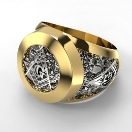 Cluster Rings Fashion Stainless Steel Masonic Ring Inlaid Rhinestone Freemason Symbol G Templar Freemasonry