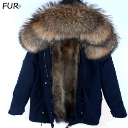 Parka Giacca invernale da uomo con cappuccio Nature Raccoon Lining Jackets Man Real Fur Coat 201114