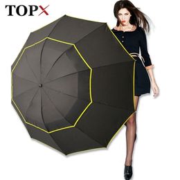 130cm Big Top Quality Umbrella Portable Double Layer Outdoor Windproof Large Paraguas Male Women Sun 3 Floding 220217