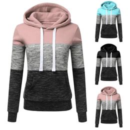 40# Autumn Winter Sweetshirts Fashion Womens Casual Hoodies Sweatshirt Patchwork Ladies Hooded Blouse Pullove Blouse Pullover 201217