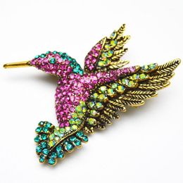 Pins, Brooches Wholesale- Fashion Hummingbird For Women Korean Style Colourful Rhinestone Brooch Pins Elegant Party Jewellery Good Gift1