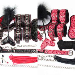 Nxy Sm Bondage Sex Games Handcuff Bdsm Set Slave Collar Necklace Hand Cuffs Restraint Ball Mouth Gag Toys for Couple 1223