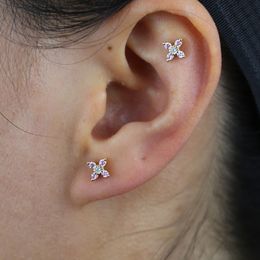 bulk stud earrings Canada - Real 925 sterling silver mini butterfly stud earring with pink white cz paved gold color tiny animals wedding stud earring bulk