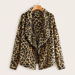 Abrigos Mujer Invierno 2020 Płaszcz zimowy Kobiety Leopard Pluszowe Lose Nieregularne kołnierz Płaszcz Wełniany Kurtka Chaqueta Mujer Ropa