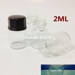 Free Shipping 100/lot 2ML Clear Glass Bottles 2CC Mini small Sample Vials Essential Oil Bottle with Black Octagonal screw cap